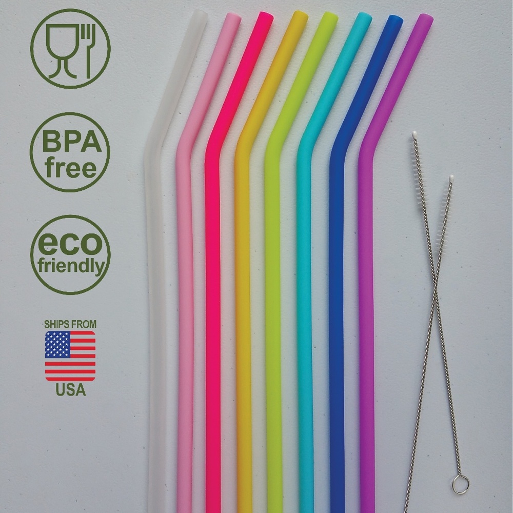 Silicone Straws (8) 10.25" Standard Size Width